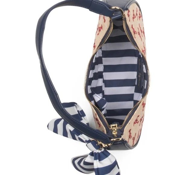 💛🔹️Betsey Johnson 🔹️woven  Lobster Print Shoulder Bag With Striped Bag Charm - Picture 3 of 4